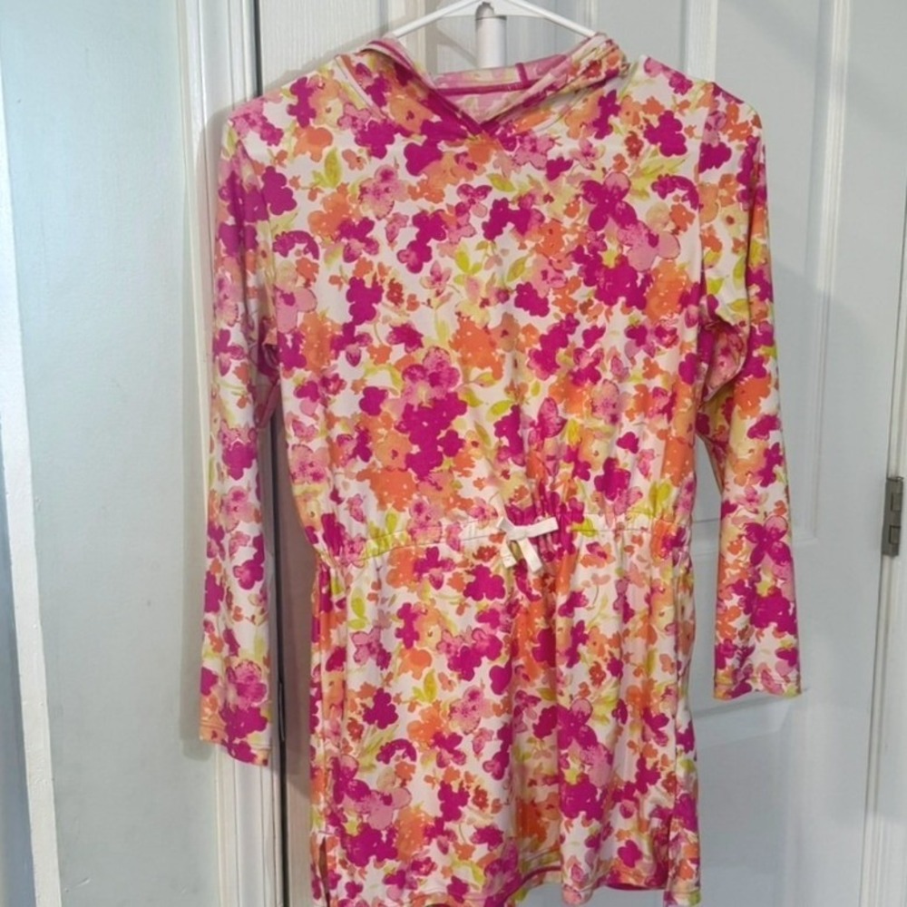 Coolibar Girls Hooded Long Sleeve Dress Cover-Up Sun Protection Floral L 10/12